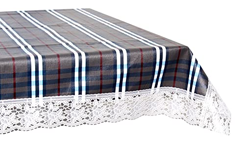 Image of The Furnishing Tree Waterproof PVC Rectangle Shaped 2 Seater Table Cover WxL 45x70 inches Checkered Pattern Black White with White Border lace