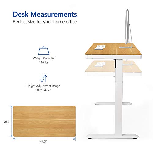 Flexispot Ew8 Comhar Electric Standing Desk With Drawers Charging Usb Port, Height Adjustable 48" Whole-Piece Quick Install Home Office Computer Laptop Table With Storage (Maple Top + White Frame) #TOP6