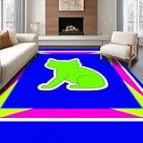Design&I Area Rug 8x10, Festive Kitty with Multicolored Trim, Machine Washable, Stain Resistant Indoor Rug for Living Room, Bedroom, Non Slip (Blue, 8x10)