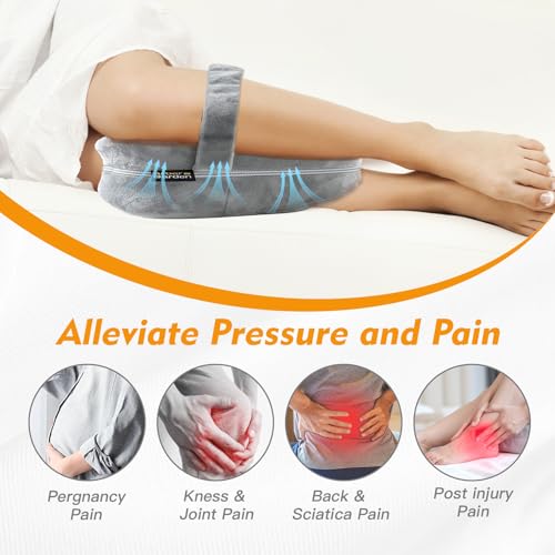Knee Pillow for Side Sleepers with Soft Velvet Cover, Fixed Strap for Moving, Breathable Center Hole, Removable & Washable Memory Foam Leg Pillow for Hip, Back, Sciatica, Pregnancy & Joint Pain Relief - Thumbnail 5