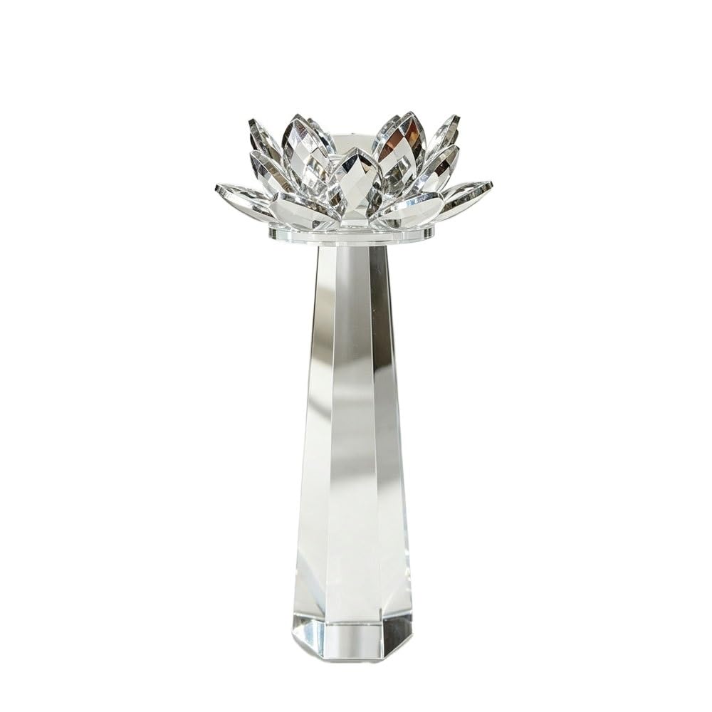 Huffa Silver L Crystal Hexagonal Lotus Candlestick Home Decor Tabletop Ornament Craft