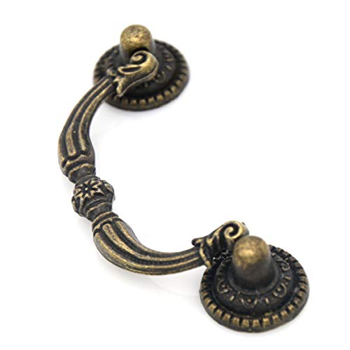 Lxz 4 Pcs Distressed Antique Brass Finished Vintage Cabinet Pulls - Bail Pulls Handles Knobs For Dresser Drawer Wooden Cases, Small Size 3.7" X 1.6" #TOP4