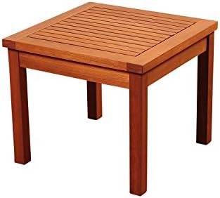 Amazonia Kingsbury Outdoor Side Table Patio Furniture Outdoor Table Eucalyptus Wood Accent Table Brown Finish Easy to Assemble End Table Bistro Table for Garden, Backyard, Patio, Living Room, 17" H