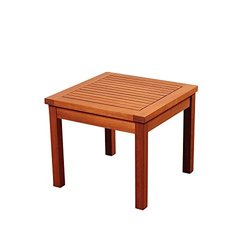 Amazonia Kingsbury Outdoor Side Table Patio Furniture Outdoor Table Eucalyptus Wood Accent Table Brown Finish Easy To Assemble End Table Bistro Table For Garden, Backyard, Patio, Living Room, 17" H #TOP22