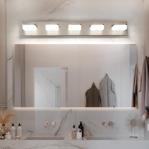 Bicrink Brushed Nickel Vanity Lights for Bathroom 5 Light Vanity Lighting Fixtures for Mirror 32" Adjustable 5500K Modern LED Vanity Light Over Mirror, Bath Wall Lighting Fixtures by Bicrink - Used condition - Image 7