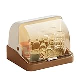 Kwueiit 水切りラック 食器を置く ふた付き キッチン 台所 店舗 お店 飲食店 皿乾燥ラック コップホルダー バスケット 水切り ラック デザイン かご 食器 洗い物 カゴ シンク 流し台 皿洗い お皿洗い キッ キッチン収納ケース お皿 コップ 収納ラック防塵ウォーターカップラックデスクトップティーカップラックガラスワイングラスラック排水トレイラック (コーヒー色,S)