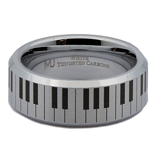 White Tungsten Carbide Piano Keyboard Design 6mm or 8mm Brushed with Polished Edges or Brushed Pipe Wedding COMFORT FIT Band3