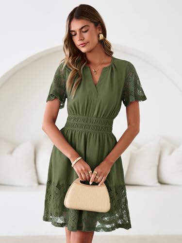 Image of Simplee Womens Boho Summer Dresses Casual Wedding Guest V Neck Short Sleeve Empire Waist A Line Tiered Mini Dress