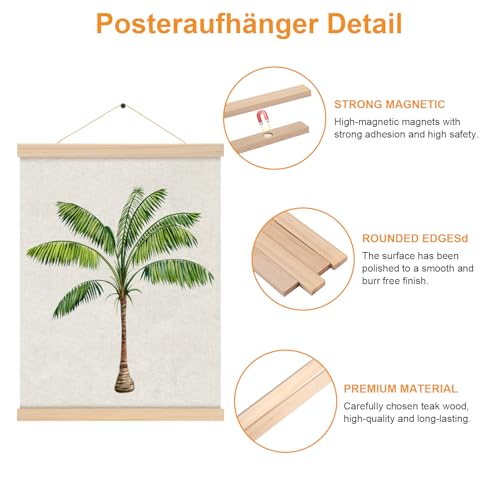 4 Stück Posterleiste 30 cm, Natürliches Holz N52 Magnetisch Posterschiene, A3 Poster Aufhängen, Bilderrahmen Leiste, Bilderleiste Posterhänger für Poster, Bilderrahmen Kunstwerk, Fotos, Drucke