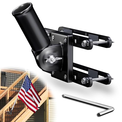 EFEALL Flag Pole Holder for Outside House No Drilling Adjustable Flag Holder for Railing Sturdy and Rust Proof Flag Pole Mount Heavy Duty Flag Pole Bracket Outdoor Flag Holder for 1 Flagpole
