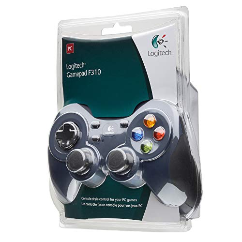 Logitech F310 Gamepad con Cable, Distribución Tipo Consola, Mando de Dirección 4 Conmutadores, Comodidad de Sujeción, Cable 1,8m, PC - Azul/Gris