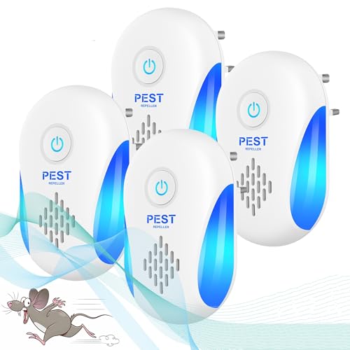 BOYUNSHI - Repelente de plagas ultrasónico mejorado, repelente electrónico para ratones, ratas, mosquitos, cucarachas, polillas, hormigas, roedores, arañas (4 paquetes)