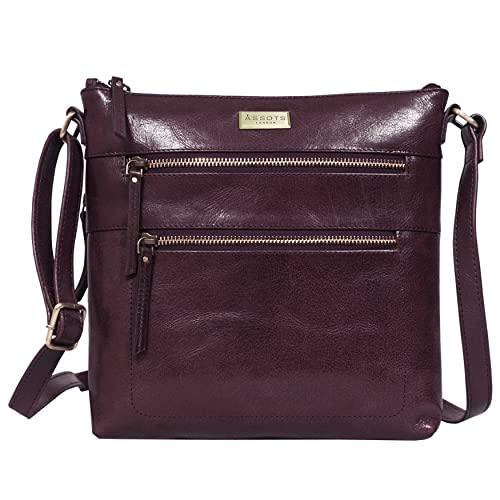 ASSOTS Sacs à bandoulière pour femme – Porte-monnaie en cuir véritable avec protection RFID, plusieurs poches et sangle réglable, Plum Waxy Vt, 10 X 10 X 1.5