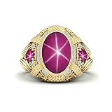 Verehren 4 Carat Mens Star Ruby Ring 10K 14K 18K Real Gold Luxury Oval Cut Star Ruby Ring for Mens Engagement Wedding Rings for Husband Dad Boyfriend Father’s Day,3ct Center Stone