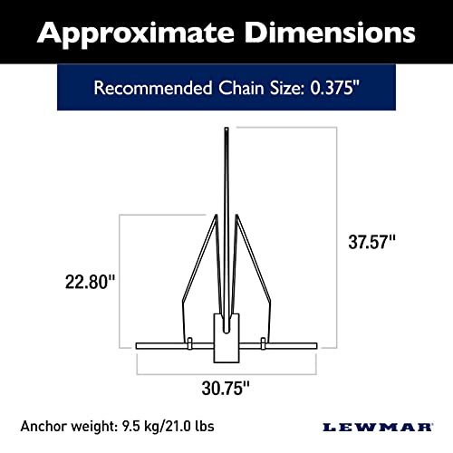 Lewmar Lfx Aluminum Fluke Anchor 4 Lbs, For Boats 16'-27', Anodized Finish, Adjustable Angles, Measures 22-1/4" L X 18-1/5" W, 13-1/2" Fluke Length - 2020202252 #TOP1