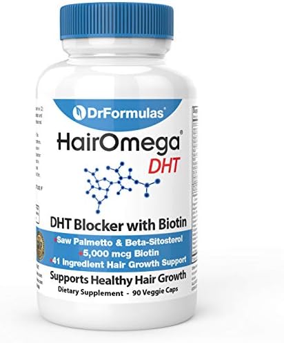 DrFormulas DHT Blocker for Men and Women | HairOmega Advanced Hair Growth Supplements with Biotin 5000 mcg | Hair Loss Vitamins Pills, 45 Day Supply