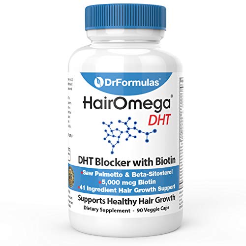 DrFormulas DHT Blocker for Men and Women | HairOmega Advanced Hair Growth Supplements with Biotin 5000 mcg | Hair Loss Vitamins Pills, 45 Day Supply