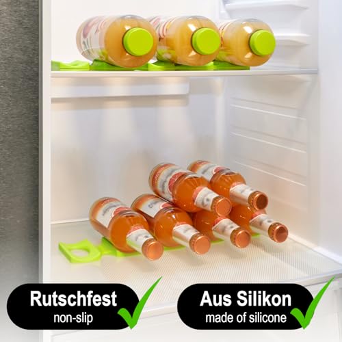 COM-FOUR® 3x uchwyt na butelki - skladany stojak na butelki - lodówka ulatwiajaca ukladanie - mata silikonowa (zielony)