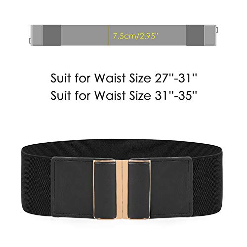 Image of Women Belt for Dress Black Wide Elastic Stretch Waist Belt Retro Cinch Belt