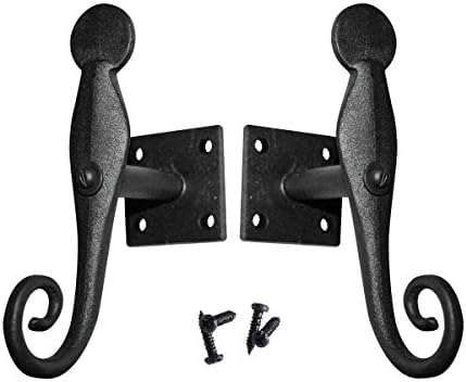 Renovators Supply Manufacturing Shutter Dogs 5.5 in. Black Rat Tail Shaped Wrought Iron Shutter Dogs with Mounting Hardware