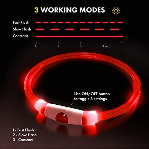 Dog Collar light for the dark, Silicone Collar Flashing Led Light for pets- USB Rechargeable - Makes Your Dog Visible (Red)