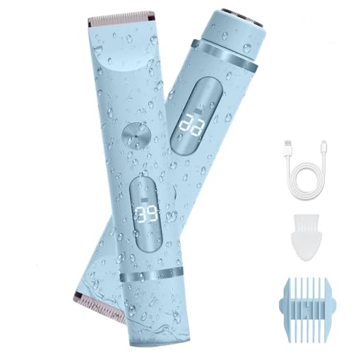 XkuiHF Afeitadora Eléctrica 2 en 1 para Muje, cortapelos corporal para mujer recortadora, Rasuradora Mujer zona Intima seco/mojado para Bikini Axilas Brazos Cara Nariz (azul)