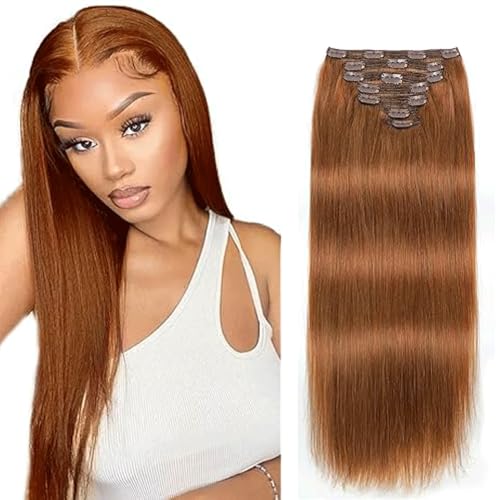 Extension cheveux naturel clip in de 24 inch marron clair #30 lisses 120g