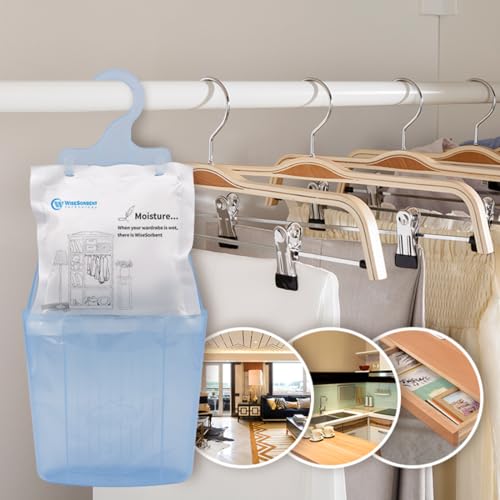 Wisesorb Moisture Absorber Packets with Plastic Case & Hook, Odor Eliminator, Leak Proof, Fragrance Free, Humidity Packs, Hanging Closet Dehumidifier Bags, Moisture Absorber (4 Packs) - Thumbnail 3