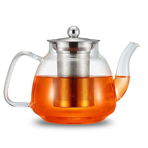 42Oz/1250Ml Glass Teapot, Glass Tea Kettle With Removable Stainless Steel Infuser, Stovetop Safe Tea Pot For Blooming And Loose Leaf Tea, Tea Maker Gift #TOP26