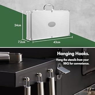 VonHaus BBQ Tool Set with Case, 25Pcs BBQ Accessories Kit Including Spatula, Fork, Tongs, Thermometer, Barbecue Grill Mat, Basting Brush & Cleaner, Heavy Duty Utensils for Outdoor Cooking