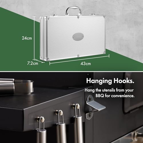 VonHaus BBQ Tool Set with Case, 25Pcs BBQ Accessories Kit Including Spatula, Fork, Tongs, Thermometer, Barbecue Grill Mat, Basting Brush & Cleaner, Heavy Duty Utensils for Outdoor Cooking