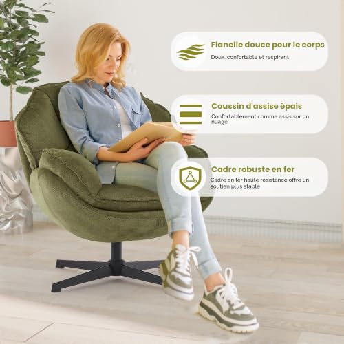 IWMH Fauteuil d'appoint pivotant pour salon, fauteuil rembourré avec pieds en métal, chaises de canapé pivotantes, larges chaises de loisirs (vert) – vue 3