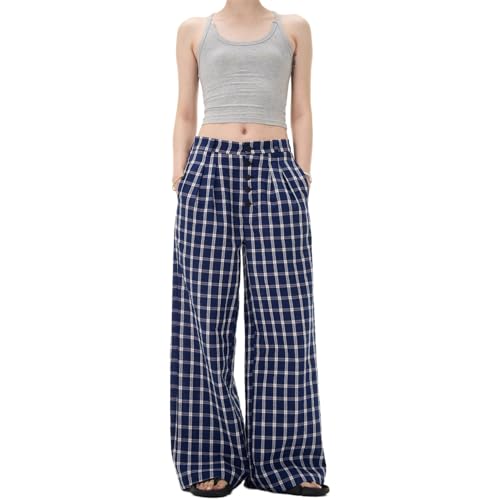 GUOYUXIAO Men's Jeans American-Style Retro Checkered Casual Pants Loose Straight-Leg Trouser for Men