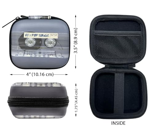 WIRESTER Portable Headphone Case, Earphone Storage Bag Carrying Case, Earbud Holder with Carabiner Compatible with Raycon Fitness Bluetooth True Wireless Earbuds - Retro Clear Cassette Tape Pop Songs