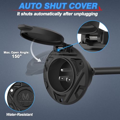 image for MICTUNING 10A-15A AC Port Plug, 125V Power Inlet Socket with Integrate