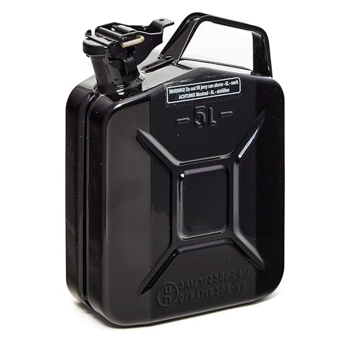 BW Jerrican en métal pour essence 5 l Noir RAL 9005 Certifié TÜV et homologation ONU Fabriqué en Europe