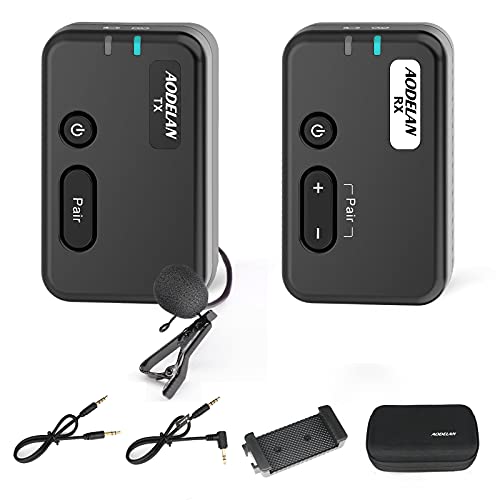 AODELAN Wireless Lavalier Microphone - Clip-On Tansmitter and Receiver Mic Kit for Smartphones, Tablets, Cameras, Camcorders, and Other Recording Devices