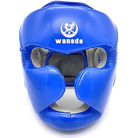 Boxing Headgear MMA Kickboxing Sparring, Karate, Grappling, Taekwondo, Muay Thai, Martial Arts Headgear (Blue, S) Cover