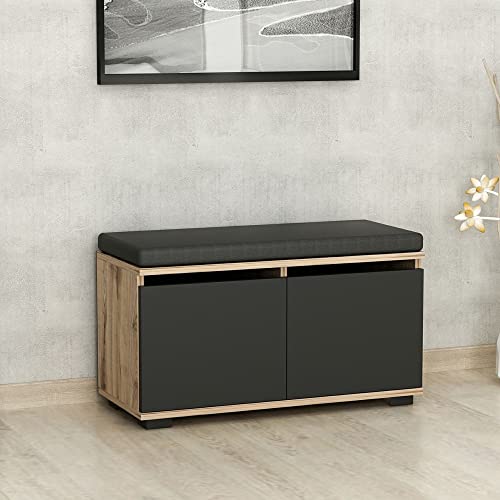 [en.casa] Banc à Chaussures avec 2 Portes Range-Chaussures à 4 Niveaux Meuble de Rangement pour Entrée Panneau de Particules Textile 42 x 80 x 35 cm Effet...