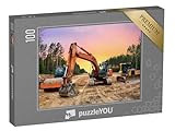 puzzleYOU: Puzzle 100 Teile „Bulldozer, Bagger und Bodenverdichter bei Straßenbauarbeiten“ – aus der Puzzle-Kollektion Bagger