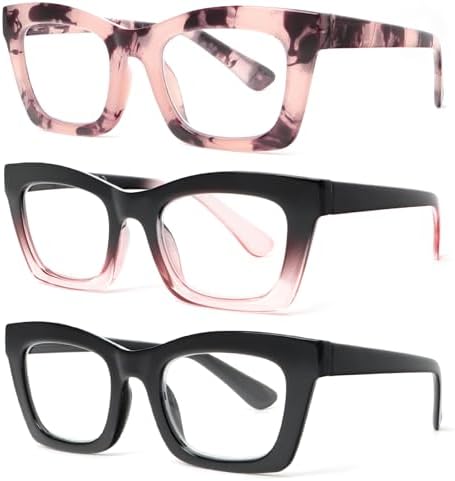 REAVEE Oprah Style Reading Glasses for Women, Blue Light Blocking Cute Oversized Square Computer Readers Spring Hinge