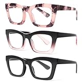 REAVEE Oprah Style Reading Glasses for Women Blue Light Blocking Computer Fashion Readers with Spring Hinge and Glasses pouch （Black/Pink/Tortoise +2.0）