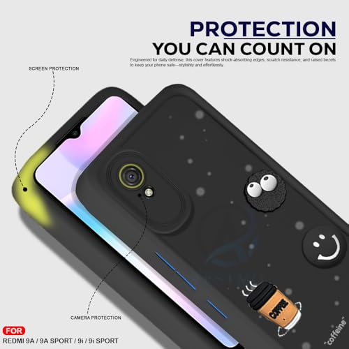 Image of AESTMO Back Case Cover for Redmi 9A | Cute Fun Cartoon 3D Ball | Coffee Silicone Case | Full Body Protection | Camera Protection Back Cover for Redmi 9A (Black)