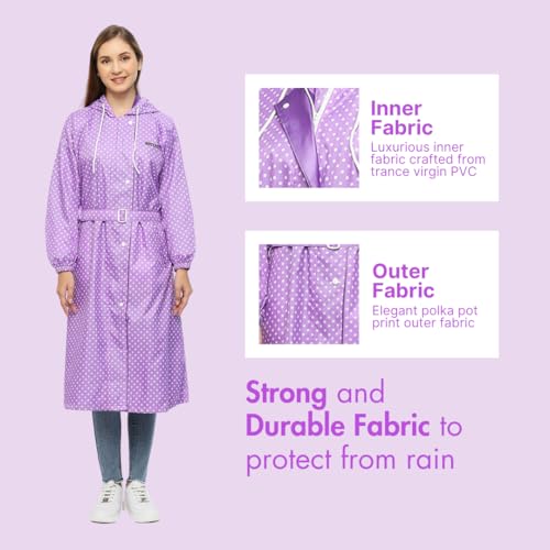 Image of Citizen Polyester Reversible Casual Style Raincoat For Women With Inbuilt Hood,Waist Belt & Matching Carry Pouch|Stylish Polka Dot Design|Durable & Lightweight Rainsuit With High Tearing Strength