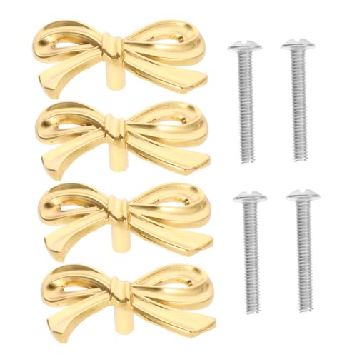 LIFKOME Lot de 4 poignées d'armoire en laiton - Boutons de tiroir - Avec nœud doré - Pour commode, armoire, porte - Poignées décoratives pour dressing, salon, salle de bain