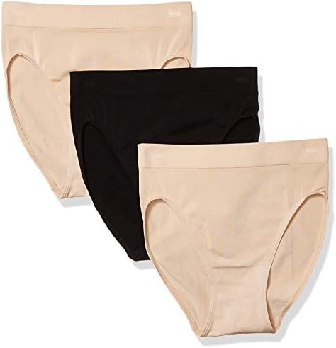 Wacoal Women's B Smooth Hi Cut Brief Panty 3 Pack, Sand, Sand, Black, X-Large