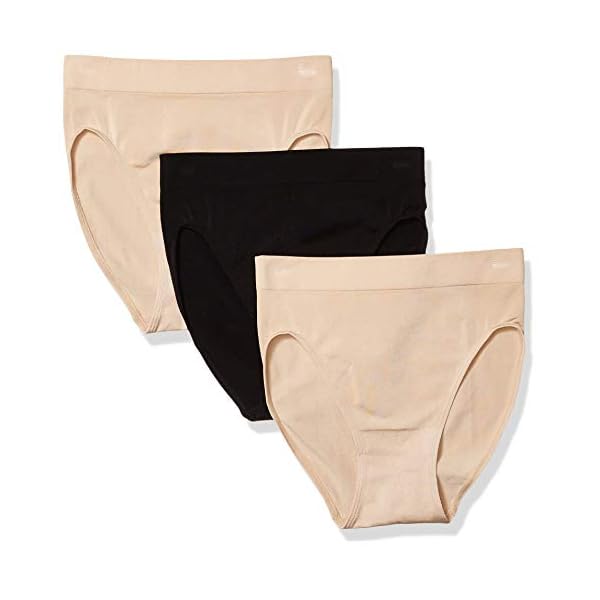 Wacoal Women's B Smooth Hi Cut Brief Panty 3 Pack, Sand, Sand, Black, Large