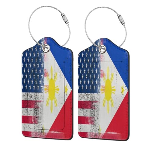 Philippine & American Flag Leather Luggage Tag Set