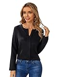 SheIn Damen Blusen Elegant Oberteil Casual Top Hemdbluse OL Work Langarm Formelle Hemden Tunika Bluse Schwarz L