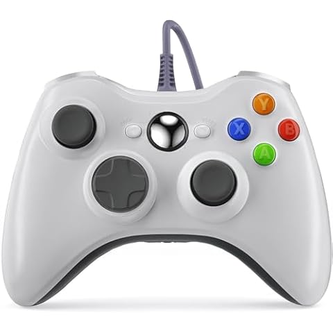 Kujian PC Controller, Wired Gamepad Compatible with Microsoft Xbox 360 & Slim/PC Windows 10/8/7, Precision joystick, Two vibration motors (White) Cover